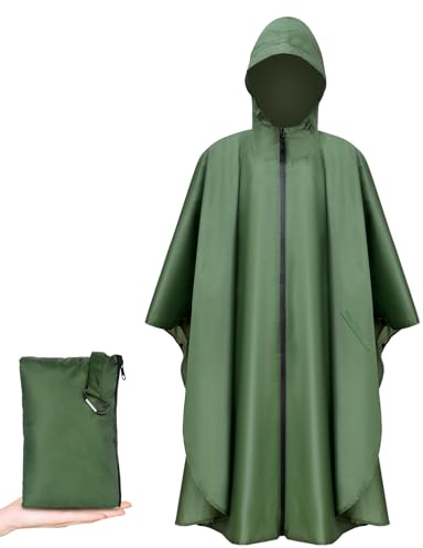 Vicloon Poncho de Lluvia Impermeable, 210T Chubasquero con Capucha para Mujer Hombres, 3 en 1 Multifuncional Chubasquero Transpirable Ultrafino, Toldo Manta, Estera de Camping, Talla grande con Bolsa