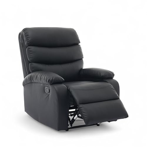 Faux Leather Recliner Chair with Plush Arm & Back Padding - Sturdy Manual High Back Chair for Living Room, Black Recliner Armchair, Comfortable Armchair for the Elderly, Reading, Relaxing - TORONTO
