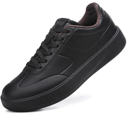 Sneakers Uomo Scarpe Casual in Pelle Scarpe da Ginnastica Passeggio Skateboard Business 6401 Nero 45