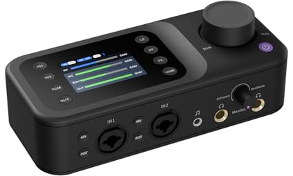 AMIX40U Audio Interface mit Pro-Vorverstärker/10 Kanäle/Dual XLR oder 6.35mm Audio Port/48V Phantom Power/Bluetooth/LCD Bildschirm, tragbarer Audio Mixer für Gitarristen/Produzenten auf PC/Mac