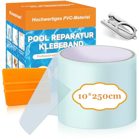 Hymarvo Kit Reparation Piscine, 10x250cm Rustine Piscine Sous l'eau, PVC Réparation Liner Piscine Imperméable, Patch Piscine Ruban Adhésif Tubulaire Pour Piscine, Spa Gonflable, Matelas Gonflable