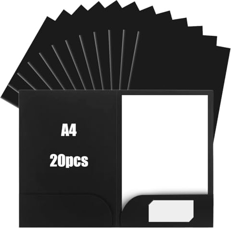 Lote de 20 Subcarpetas Cartulina A4 con Ranuras para Oficina, Hogar,Colegio | Carpetas Carton A4 con Ranuras, Carpetas Carton de 22 cm x 31 cm, SubcarpetasA4 Cartulina, Carpeta de Papel Kraft (Negro)
