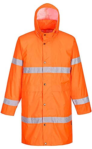 Portwest H442 Regnjacka Hi-Vis 2 Fickor Reflekterande Tejp Stuva Undan Huva | Orange, 4XL, EN ISO 20471 Klass 3, UPF 40+, Normal Passform, Polyester, Vattenavvisande, Maskintvättbar, Ventilerad, Skaltyg