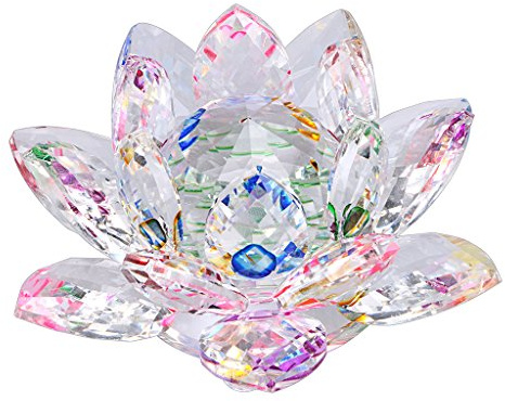 OwnMy Sparkle Crystal Lotus Flower Hue Reflection Feng Shui Home Decor with Gift Box (3 Inch/ 80MM)