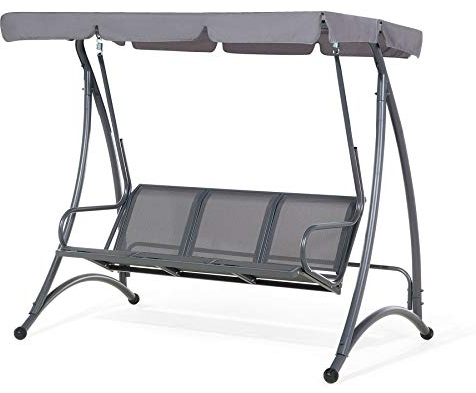 Yellowshop - Dondolo da giardino 3 Posti in ferro antracite con tetto in poliestere seduta in textile colore grigio modello Capri