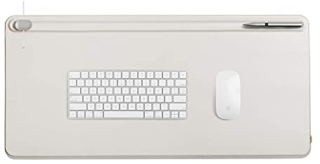 orbitkey Desk Mat | Made from Premium Vegan Leather and Recycled PET Felt | Document Hideaway | Magnetic Cable Holder (Stone, Medium)