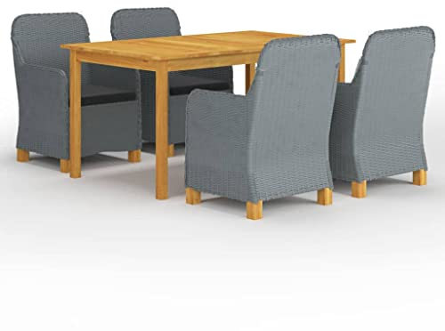 vidaXL Gartenmöbel Set 5-TLG. Sitzgruppe Gartengarnitur Sitzgarnitur Gartenset Tisch Stühle Sessel Gartentisch Gartensessel Hellgrau