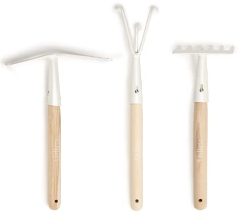 LIVLIG Herramientas Jardinería - Juego de Herramientas de Jardinería, Garra, rastrillo, azada con Horquilla, Acero y Madera de Abedul, Kit Jardinería Regalo para Mujeres