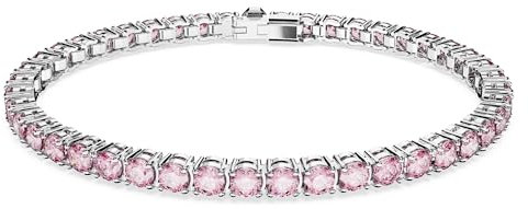 Swarovski Matrix Tennis Bracelet, Round Cut, Pink, Rhodium Finished