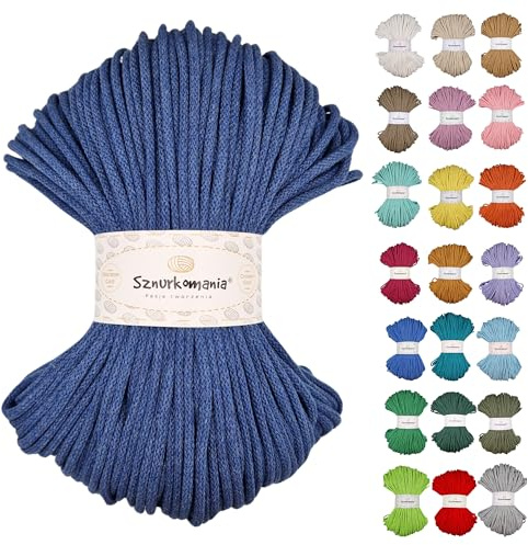 Braided Cotton Cord 5 mm 100 m, 46 Colours, Crochet Cord, Macrame Cord, Macrame Yarn, Premium Yarn, Macrame Rope, Sznurkomania (Jeans)