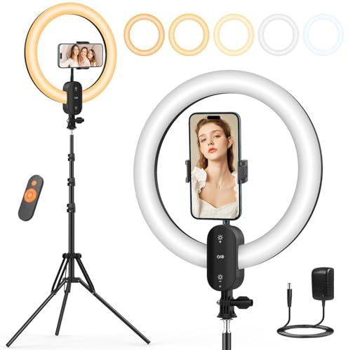 Unicucp 12 Aro de Luz con Tripode, Anillo de Luz LED Profesional para Movil con batería de 2800 mAh, Ring Light con Control Remoto para TikTok, Maquillaje, Selfie, Youtube, Fotografía, Twich Live