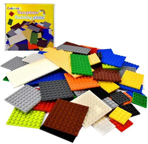 Cabeeskii 60 Platten Set Bauplatte in 6 Größen jeweils 10 Stück, Classic Bausteine Grundplatte Kompatibel mit Meisten Marken, Building Platte Set, Random Colour Fixed Size