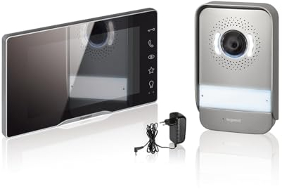 LEGRAND, EASYKIT Plus Video-Türsprechanlagen-Set mit 2-Draht-Anschluss, 7-Farbmonitor-verspiegelt & Weitwinkelkamera, 1-/2-Familienhaus-Set, erweiterbar, Steckernetzgerät, IP54-IK07, Schwarz, 368910
