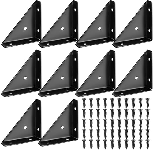 10 Pièces d'Angles en Métal, Coin Métallique Noir 90 Degrés, Connecteur d'Angle, Coin en Métal pour Meuble, Fixation Angle, Coins en Metallique Triangle Pour Meubles en Bois, Tables, Armoires