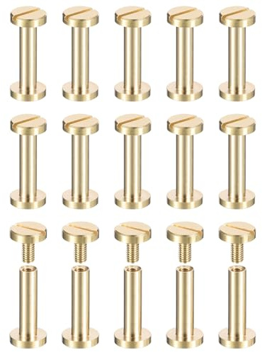 sourcing map Confezione da 30 viti Chicago in ottone, 15 x 8 mm, a testa piatta, per rilegatura, chiodi, per fai da te in pelle