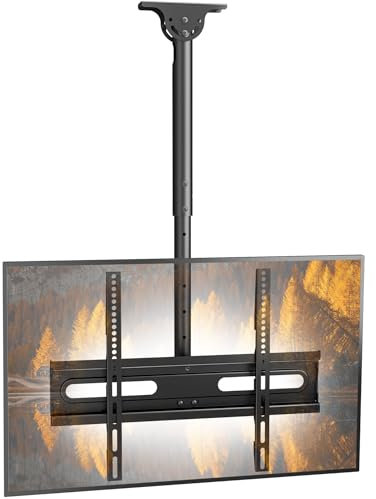 Support TV Plafond pour Téléviseurs LCD LED Plats/Incurvé de 26 à 65 Pouces, VESA jusqu'à 400×400mm Charge 45 kg, Inclinaison à 20° et Rotation à 360°, Support Mural TV