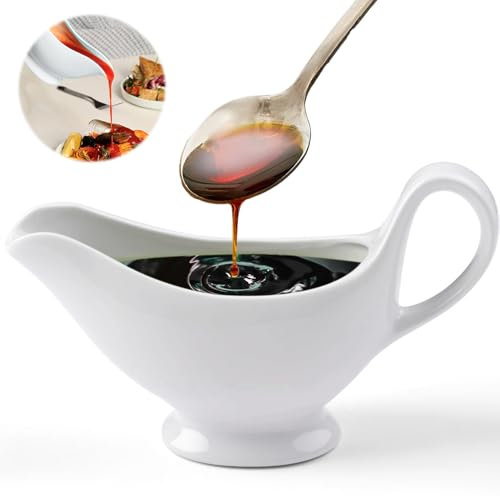 Sauciere Porzellan, 7oz 300ML Sossenbehälter mit Henkel, Saucen behälter Weiß, Sauciere mit Lippenausguss, Servierschale Geeignet für Soße, Salatdressings, Milchbrühe, Bratensaft und Käsedip