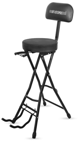 5 CORE Guitar Stool Seat w Backrest 3.15 Thick Cushioned Portable Durable Guitars Chair with Padded Holder Stand for Musicians - GSTOOL RND BLK Rest