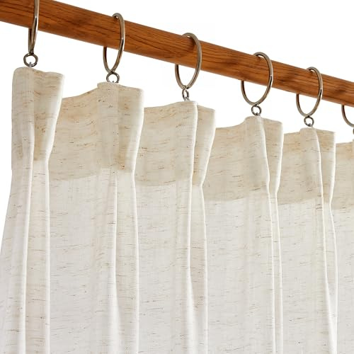 Deconovo Halbtransparent Gardinen mit Kräuselband Vorhänge Gardinenschal Voile für Wohnzimmer Vorhang Luftig und Modern, 225x140cm(HöhexBreite), Leinen, 2er Set