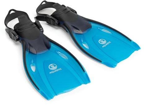 AQUASTIC Pinne per snorkeling Bambini SHELLY JR Taglia 33/38 Colore EU Azurro Scuro Pinne per nuoto lunghe e regolabili per bambini Chiusura con cinturino Confortevole Facile da indossare