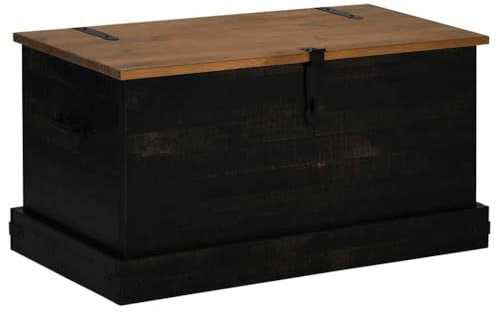 vidaXL Cassapanca Halden Nero 91x48x47 cm in Legno Massello di Pino, cassapanca, cassapanca di Legno, Baule portaoggetti, cassapanca di Legno