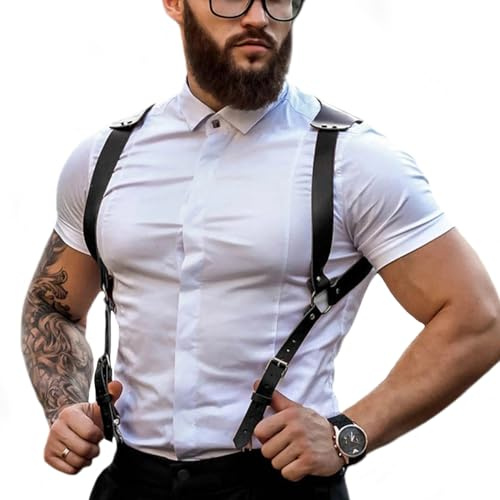 HYIJCSUC Mens Harness Belt Body Shoulder Strap Sexy Halter Club Wear Cosplay Costume Men Chest Harness Black Punk Shoulder Top Belt Strap Punk Rivet Body Harness Bondage Strap Belt for Men