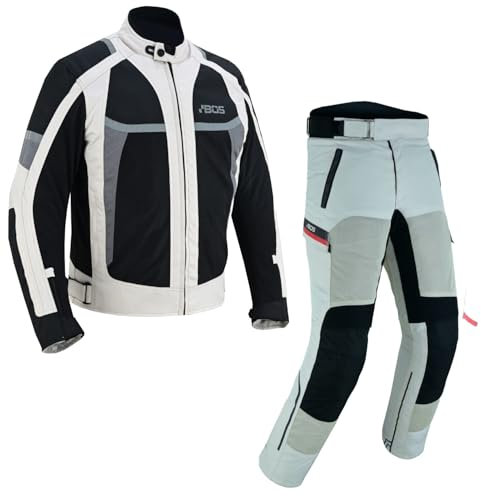BOSmoto Atmungsaktive Motorradkombi Textil 2-teiler Motorradanzug mit Protektoren, Herren Motorrad Textil Jacke und hose,Herren Motorrad Sommer Textil kombi,Biker Motorrad Touring Kombi, (GRAY, L)