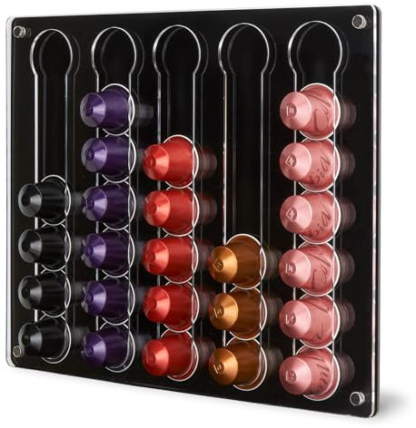 MOLEDINO Rangement Capsule Mural pour Nespresso Original 30 Caps, Adhésif & Aimant Acrylique Porte Distributeur, Support Capsule pour Placard de Cuisine Réfrigérateur (Transparent & Noir)