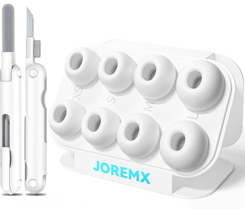 Joremx 4 Pairs Replacement Ear Tips for AirPods Pro 2 with Cleaning Kit & Storage Box, Anti-Slip Soft Silicone Earbuds for Air Pods Pro 1st/2nd with Noise Reduction Hole(XS/S/M/L)