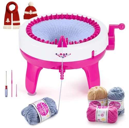M.J COMFY-LIFE 40-Needle Knitting Machine Knitting Loom Machine DIY Toys Hand Woven Knitting Accessories Weaving Loom for Adults and Kids (Rosered)