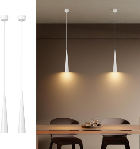 K-Bright 2 pezzi lampada a Sospensione ristorante, 5W Lampadina Gu10, Regolabile In Altezza lampada a sospensione moderna per cucina soggiorno tavolo da letto, luce bianca calda 3000K(Bianco)