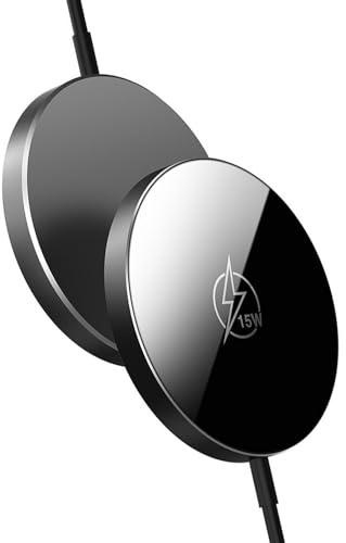 Magnetisk trådlös laddare, 2 stycken 15 W trådlös laddare induktiv laddningsstation med magnetisk funktion, kompatibel med iPhone 15/14/13/12, svart