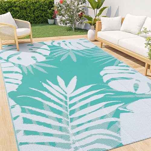 Homaxy Vattentät utomhusmatta, antiskid, omvänd, i plasthalm, lätt att rengöra, för camping, terrass, strand, picknick, trädgård, 180 x 270 cm, vit och grön