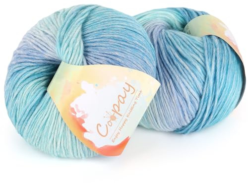 Coopay Farbverlaufsgarn, 200g Farbverlauf Wolle zum Häkeln, Mehrfarbiges Gradient Häkelgarn, Super Weich Farbverlaufswolle Häkelgarn, Schön Wolle zum Stricken Pullover Decke Schal - Blaues Licht