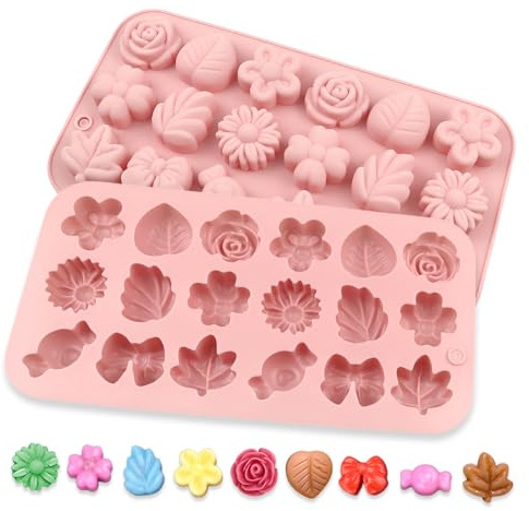 HMCEY 2 Piezas Molde Silicona Chocolate 18 Cavidades,Molde Bombones Flor,Reposteria Moldes Donuts para Decoración de Tarta,Moldes Velas de Jabón para Fundición para Dulces, Gelatina, Pastel - Rosa