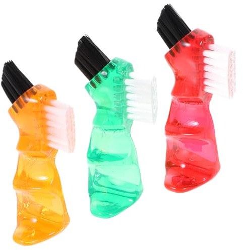 PAMINGONO Mini Cepillo Limpiador de Dentaduras Postizas Portátil, 3 Unidades (rojo, Naranja, Verde), Doble Cabezal, Diseño Ergonómico para Cuidado Bucal Familiar y Personal