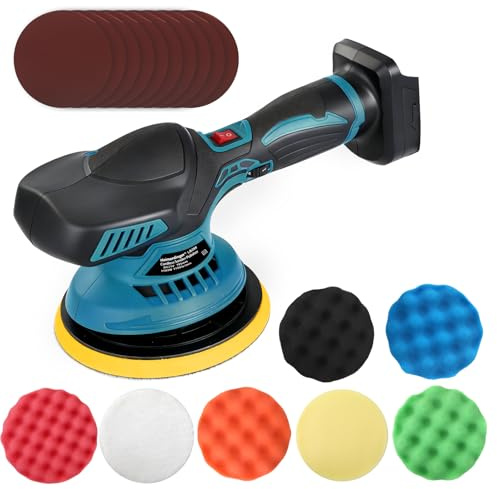 Cordless Car Polisher Kit Compatible with Makita 18V Battery- 6 Inch Orbital Buffer, 6-Speed Adjustable,Portable Waxing & Detailing Machine for Cars