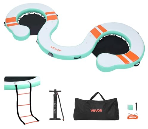 VEVOR Pontile Galleggiante Gonfiabile 4,57 x 1,83 m da Mare Piscina, Piattaforma Galleggiante Superficie Antiscivolo con Scaletta Staccabile Borsa da Trasporto, Isola d'Acqua per Piscina Spiaggia Mare