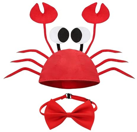TXUJZP Red Crab Lobster Hat with Wine Bow Tie, Funny Animal Fancy Dress Costume Accessories for Adult Boys and Girls, Fabric Party Cap for Halloween Christmas Easter Decoration