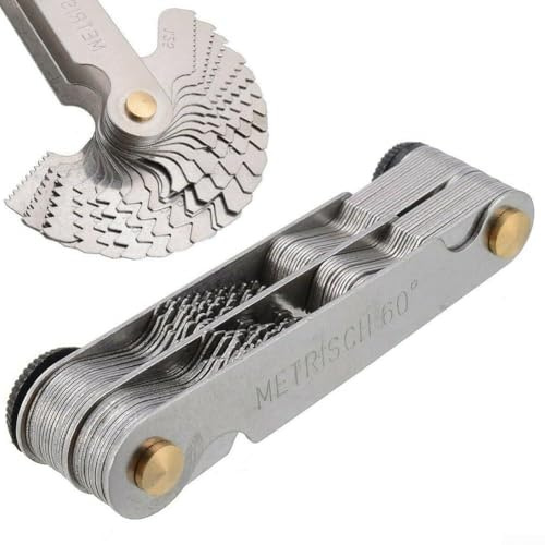 Plantillas de calibre de rosca de 60 grados, métricas y (55 grados), 52 hojas para tamaños de calibre de 0,25-6 mm y 4-62, acero inoxidable