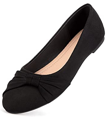 MaxMuxun Black Ladies Velvet Comfortable Slip On Ballet Ballerina Pumps Bow Tie Dance Shoes Dolly Flats Size 3 UK / 36 EU