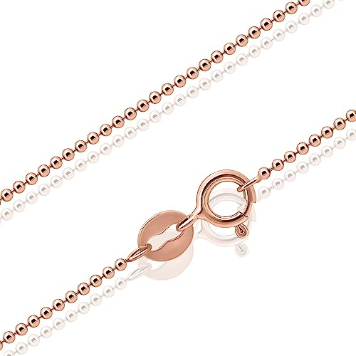 SEA OF ICE Rose Gold Flashed Sterling Silver 1mm Round Ball Bead Chain Necklace, Size 16