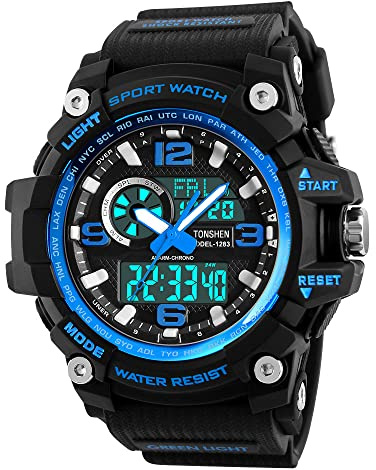 TONSHEN Grande Hombre Digital Reloj Impermeable 50M Resistente al Agua LED Electrónica Tres Tiempo Alarma Plastico Caja y Goma Correa Outdoor Militar Deportivo Relojes de Pulsera