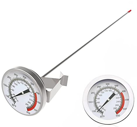Lightbeam 16 Long Stem Deep Fry Thermometer with Pot Clip, Instant Read 2 Dial Meat BBQ Turkey Thermometer Candy Thermometer for Deep Fry, Turkey, Grill, Candy & Coffee etc