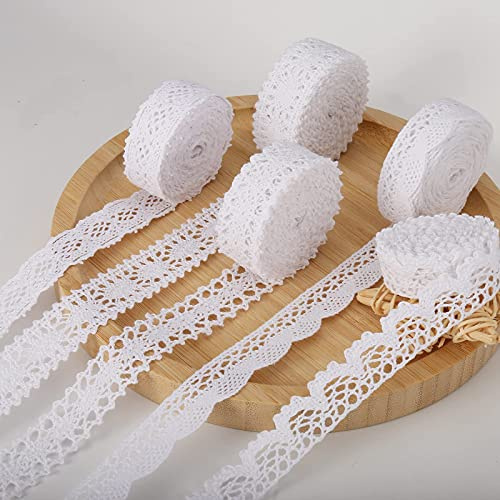 HERZWILD Lace Ribbon Cotton 30m White lace Trim Vintage Decorative Crochet lace Decorative Ribbon Fabric for Sewing Crafts Wedding Decoration