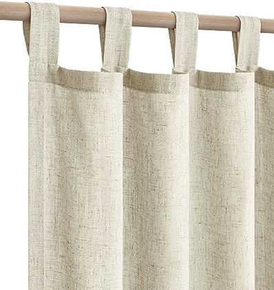 Flax Linen Curtains Long for Living Room 2 Panels Tab Top Light Filtering Energy Efficient Burlap Cotton Textured Large Beige Outdoor Curtain for Sliding Door Patio French Country Decor Tan, 52x108