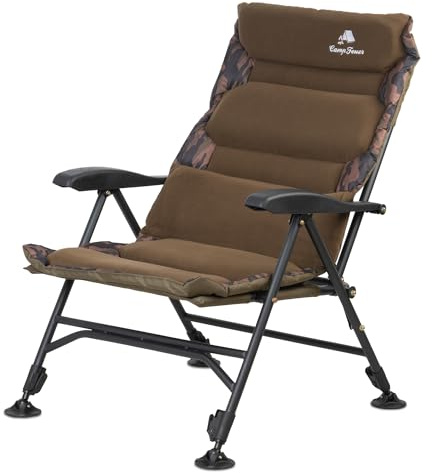 CampFeuer Angelstuhl Camouflage braun | Höhenverstellbarer Campingstuhl | Faltbarer Karpfenstuhl | Outdoor Travelchair für Camping, Zelten, Angeln | Fischerstuhl klappbar, Angelliege, Carp Chair