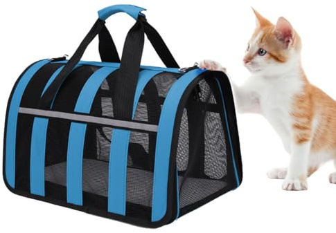 Treer Transportin Gato, Trasportines Gato con Malla Cuatro Lados, Bolsa Transporte Transpirable para Mascota, Plegable Bolso de Transportin para Gatos y Perros