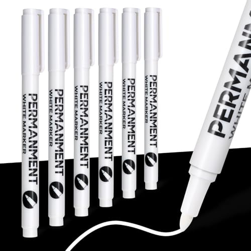 newatty 6 Pack White Permanent Markers Bullet Tip Marker Paint Pen 1mm | Acrylic Fabric Pen White Marker Pens Set Waterproof Quick Dry for Doodling Rock Metal Glass Wood Tyre Painting Plastic