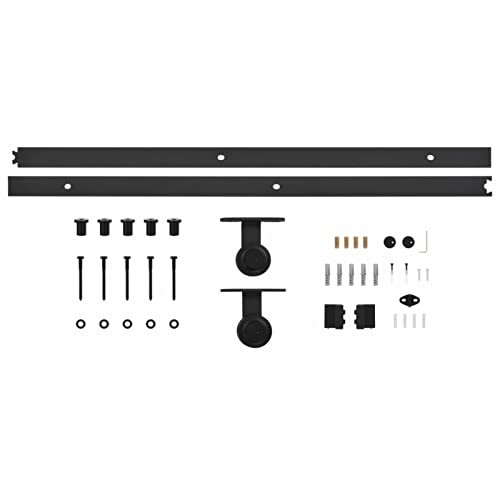 Homgoday Kit de herrajes para Puertas correderas SKIEN Acero Negro 200cm Puerta Granero herrajes Puertas correderas con guias correderas para Puertas